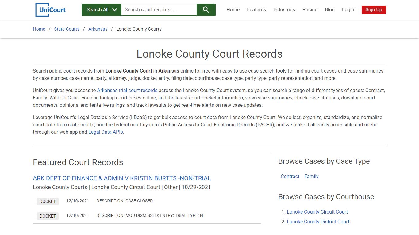 Lonoke County Court Records | Arkansas | UniCourt