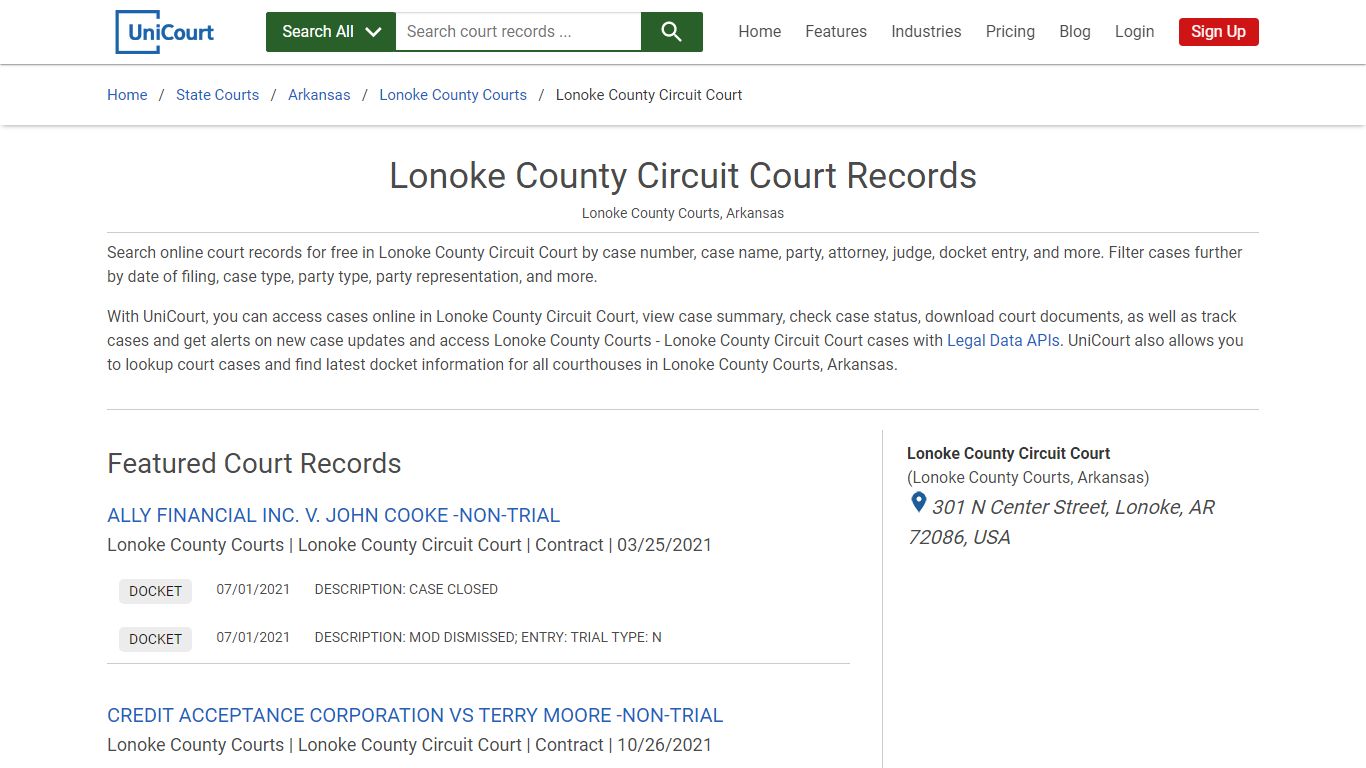 Lonoke County Circuit Court Records | Lonoke | UniCourt
